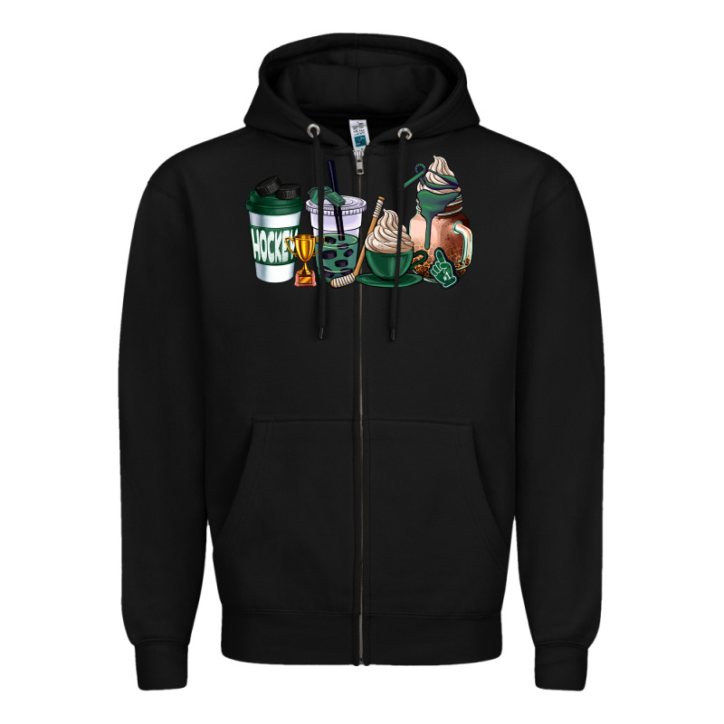 Hunter Green Hockey Coffee Cups Zipper Hoodie by AdoDesignShop | Teevron