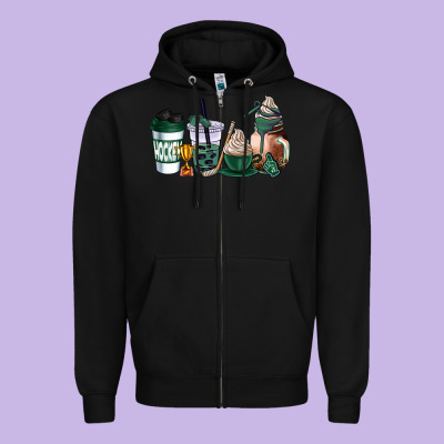 Hunter Green Hockey Coffee Cups Zipper Hoodie Designed By Adodesignshop