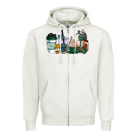 Oatmeal Heather hunter green hockey coffee cups Zipper Hoodie - AdoDesignShop