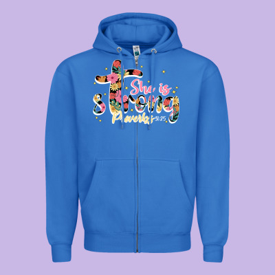 She Is Strong Proverbs 31 25 Zipper Hoodie Designed By Jahusdesignshop