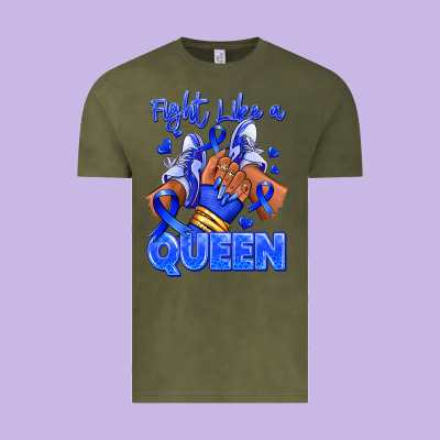 Vintage Tee fight like a queen navy blue colon cancer afro gir