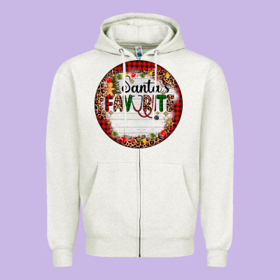 Custom Name Santas Favorite Nurse Zipper Hoodie Designed By Adodesignshop