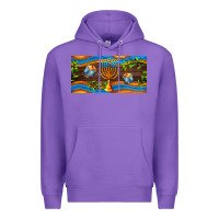 Purple hanukkah with candlestick Premium Hoodie - AdoDesignShop
