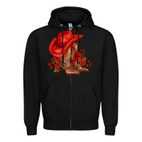 Black valentines day cowboy boots red  and roses Zipper Hoodie - AdoDesignShop
