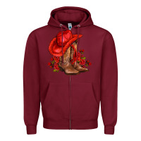 Burgundy valentines day cowboy boots red  and roses Zipper Hoodie - AdoDesignShop