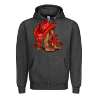 Charcoal Heather valentines day cowboy boots red  and roses Zipper Hoodie - AdoDesignShop
