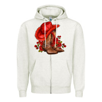 Oatmeal Heather valentines day cowboy boots red  and roses Zipper Hoodie - AdoDesignShop