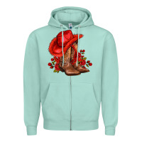 Seafoam valentines day cowboy boots red  and roses Zipper Hoodie - AdoDesignShop