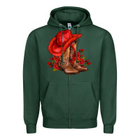 Sports Green valentines day cowboy boots red  and roses Zipper Hoodie - AdoDesignShop