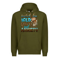 Army Green fueled by iced coffee and anxiety Premium Hoodie - NancyCooperArtShop