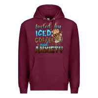 Burgundy fueled by iced coffee and anxiety Premium Hoodie - NancyCooperArtShop