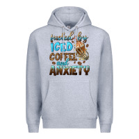 Heather Grey fueled by iced coffee and anxiety Premium Hoodie - NancyCooperArtShop