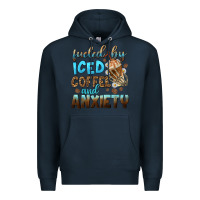 Navy fueled by iced coffee and anxiety Premium Hoodie - NancyCooperArtShop