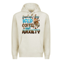 Oatmeal Heather fueled by iced coffee and anxiety Premium Hoodie - NancyCooperArtShop