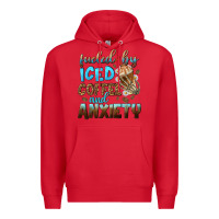 Red fueled by iced coffee and anxiety Premium Hoodie - NancyCooperArtShop
