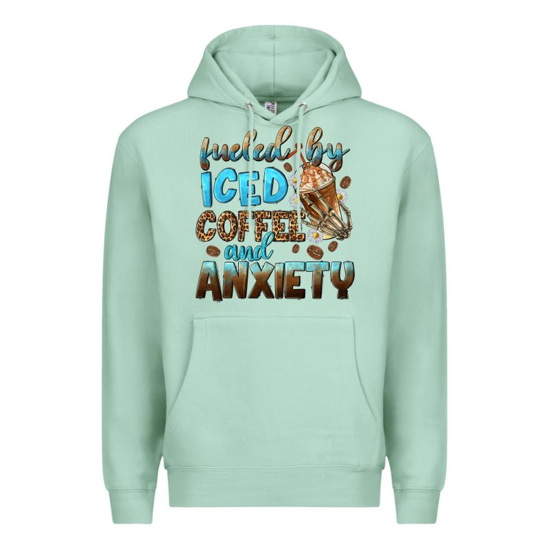 Fueled By Iced Coffee And Anxiety Premium Hoodie by NancyCooperArtShop | Teevron
