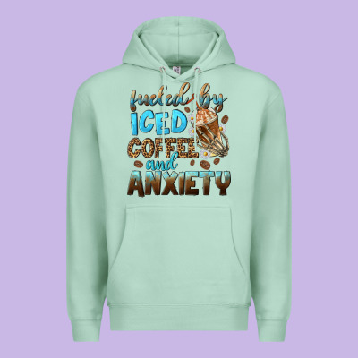 Fueled By Iced Coffee And Anxiety Premium Hoodie Designed By Nancycooperartshop