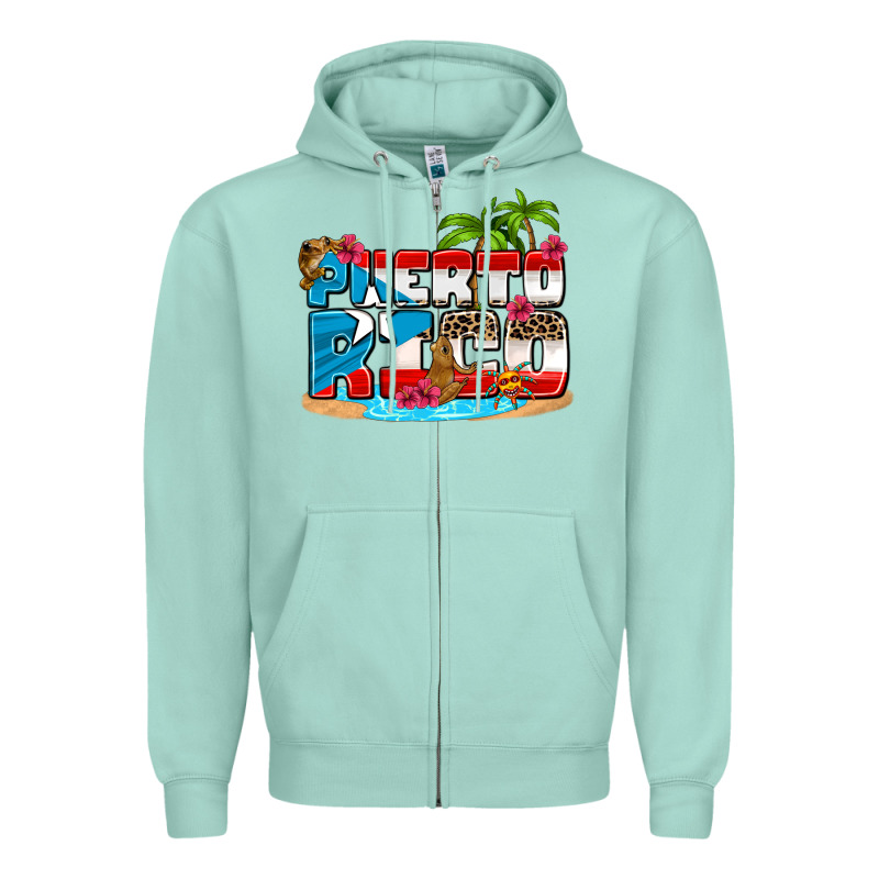 Puerto Rico And Flowers With Frog Zipper Hoodie by AdoDesignShop | Teevron