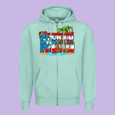 Puerto Rico And Flowers With Frog Zipper Hoodie Designed By Adodesignshop