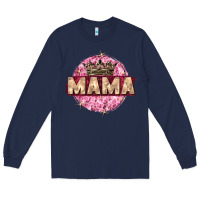 Navy mama with round leopard Long Sleeve Tee - Zillion Design Studio