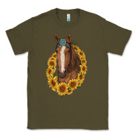 Army Green brown horse with gemstone and sunflowers Classic Tee - RanaPortraitStore