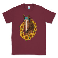 Burgundy brown horse with gemstone and sunflowers Classic Tee - RanaPortraitStore