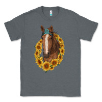 Charcoal Heather brown horse with gemstone and sunflowers Classic Tee - RanaPortraitStore