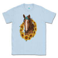 Dusty Blue brown horse with gemstone and sunflowers Classic Tee - RanaPortraitStore