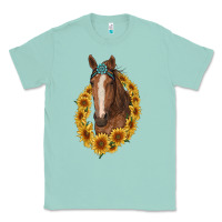 Seafoam brown horse with gemstone and sunflowers Classic Tee - RanaPortraitStore