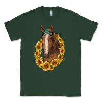 Sports Green brown horse with gemstone and sunflowers Classic Tee - RanaPortraitStore