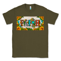 Army Green faith cross and sunflower license plate Classic Tee - HRA Design Shop
