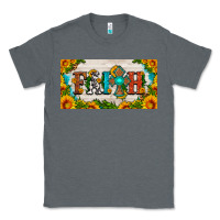 Charcoal Heather faith cross and sunflower license plate Classic Tee - HRA Design Shop