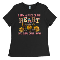 Black i sew a piece of my heart into every quilt i make Ladies Tee - AdoDesignShop
