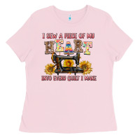 Bubblegum Pink i sew a piece of my heart into every quilt i make Ladies Tee - AdoDesignShop