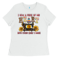 White i sew a piece of my heart into every quilt i make Ladies Tee - AdoDesignShop