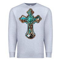 Heather Grey western cross Premium Sweatshirt - BarkalooDesign