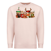 Pale Pink Reindeer Christmas Coffee Cups Premium Sweatshirt - Jasminsmagicworld