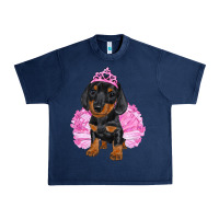 Navy Balerina Dachshund With Tutu Urban Heavy Tee - RanaPortraitStore