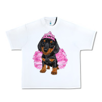 White Balerina Dachshund With Tutu Urban Heavy Tee - RanaPortraitStore