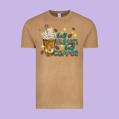 Half Human Half Coffee Vintage Tee Designed By Texasbilliewilder