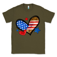 Army Green American flag heart leopard Classic Tee - Neo Western