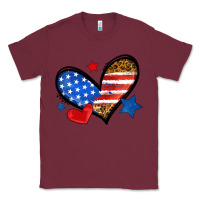 Burgundy American flag heart leopard Classic Tee - Neo Western