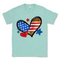 Seafoam American flag heart leopard Classic Tee - Neo Western