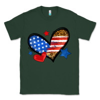 Sports Green American flag heart leopard Classic Tee - Neo Western