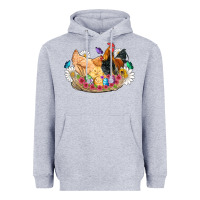 Heather Grey easter coop animals farm chicken chiks rooster flowers butterfly Heavyweight Hoodie - Artiststas