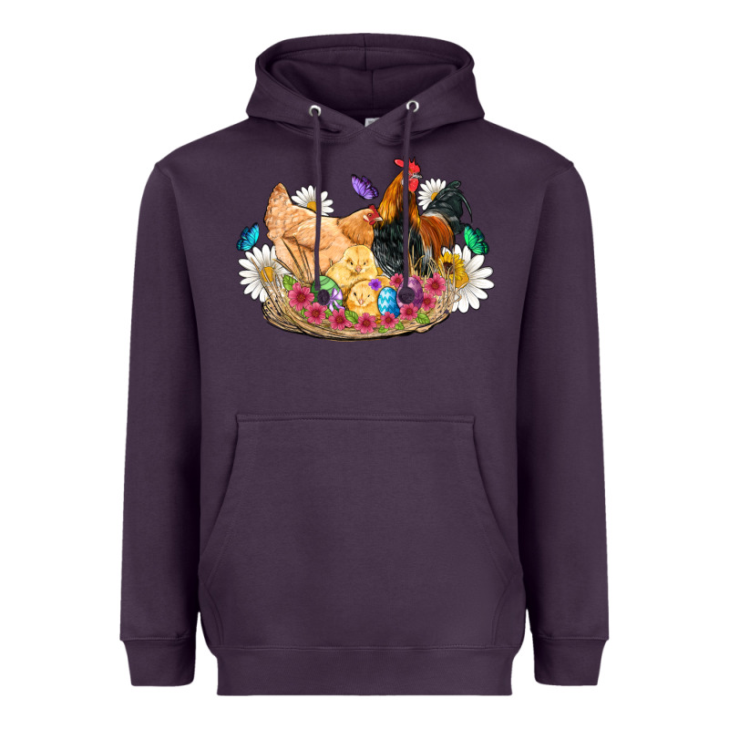 Easter Coop Animals Farm Chicken Chiks Rooster Flowers Butterfly Heavyweight Hoodie by Artiststas | Teevron