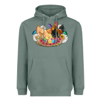 Sage easter coop animals farm chicken chiks rooster flowers butterfly Heavyweight Hoodie - Artiststas