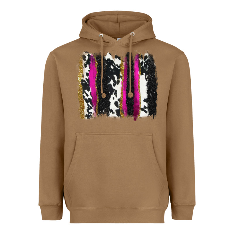Cow , Yellow And Pink Glitter Brushstrokes Heavyweight Hoodie by AdoDesignShop | Teevron