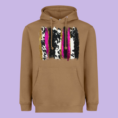 Cow , Yellow And Pink Glitter Brushstrokes Heavyweight Hoodie Designed By Adodesignshop