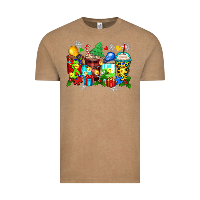 Autism Christmas Coffee Cups Vintage Tee by Zillion Design Studio | Teevron